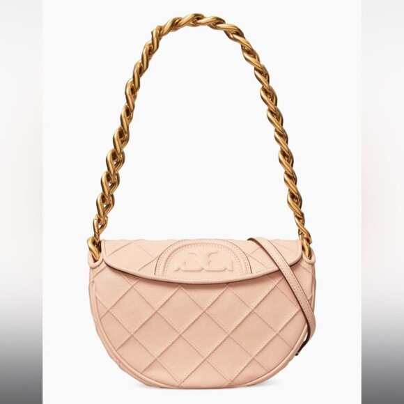 Tory Burch Fleming Soft Grain Mini Crescent Bag Crossbody Bag Shoulder Bag Blush - Picture 12 of 14